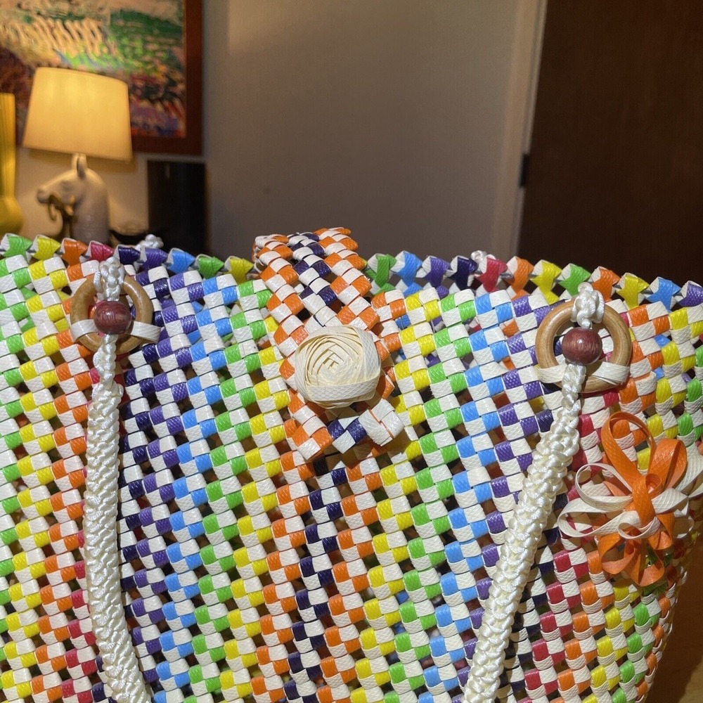 Mexican Artisan Handwoven Plastic Purse Hand Bag‎ Tote Colored - Picture 2 of 7